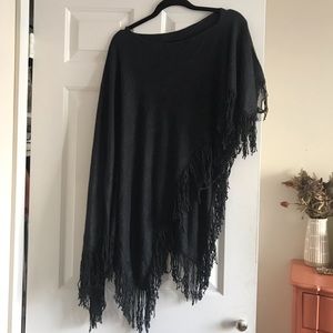 Gray cashmere fringe poncho